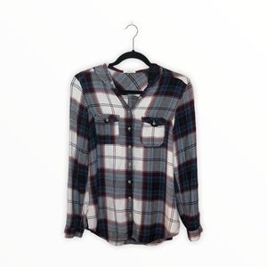 Maurices Maroon Navy Plaid Hooded Flannel Sz S